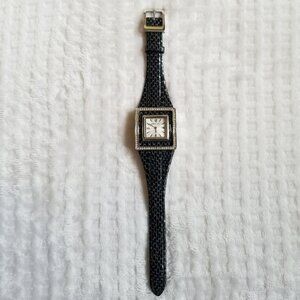 BCBGMAXAZRIA Ladies BG6093 Silver Case Black Python Embossed Leather Strap Watch